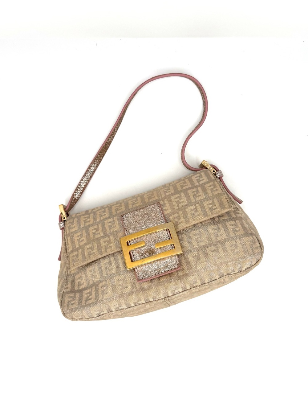 Fendi Pink and Silver Glitter Mini Mamma Baguette Bag with Gold Hardware